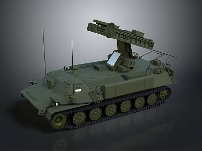 Military Green Modern Armored Tank With Tracked Chassis Missile Launcher And Antennas 3d model