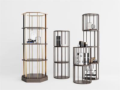 Modern bookshelf decorative rack combination 3d model