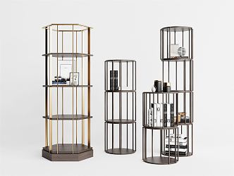 Modern bookshelf decorative rack combination 3d model