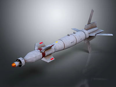 Military Missile 3D Model With White Body Red Markings Tail Fins And Orange Warhead 3d model