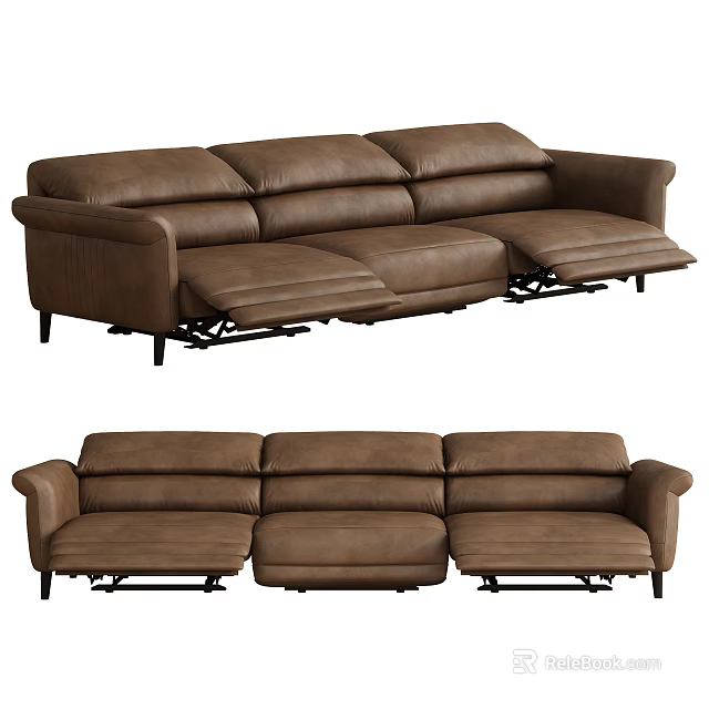 Brown Leather Sectional Sofa with Reclining Seats and Modern Design for Living Room 3d model 