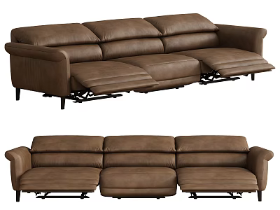 Brown Leather Sectional Sofa with Reclining Seats and Modern Design for Living Room 3d model