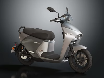 Silver Electric Scooter With Black Seat Modern Design And LED Headlights 3d model