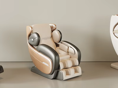 Modern Beige and Black Massage Chair With Ergonomic Design Headrest and Footrest 3d model