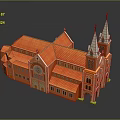 European Style Architecture With Red Roof Tall Spires Arched Windows And Clock Tower