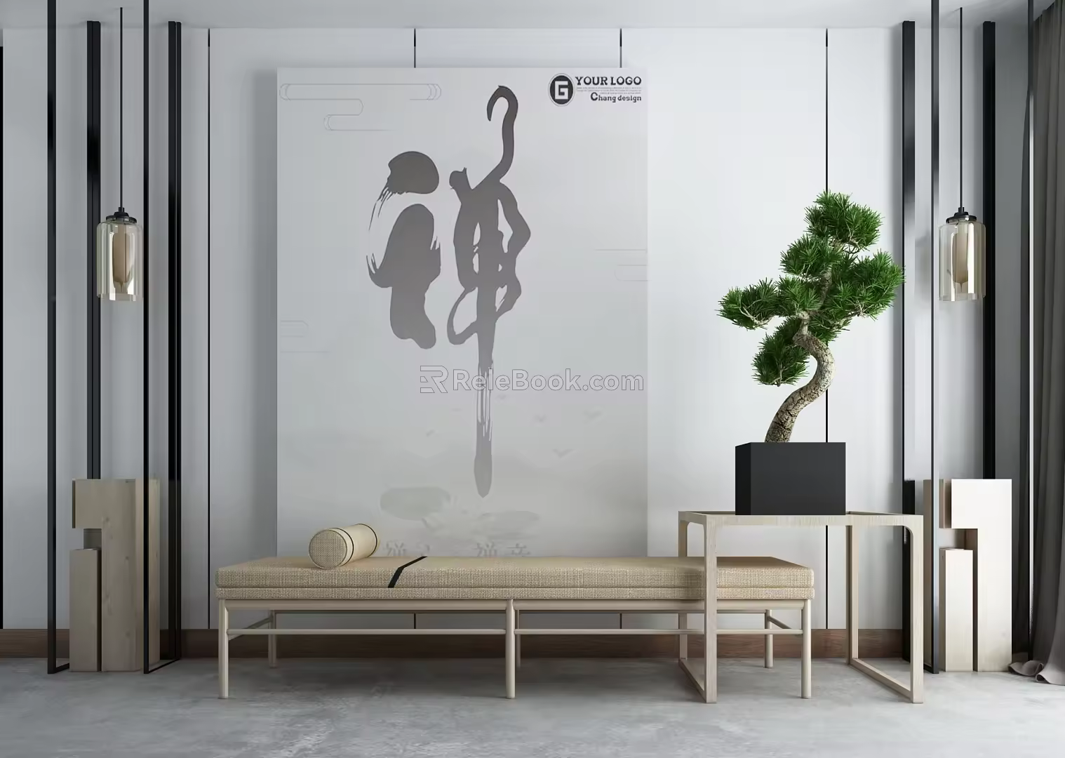 New Chinese Style Sofa Stool End View Cabinet 3d model