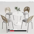 Modern Round White Table With Leaf Shaped Backrest Chairs And Potted Plant 3d model