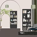 Modern Multi Tiered Bookcases In Living Room Interior With Books Decorative Plants Lighting And Ornaments
