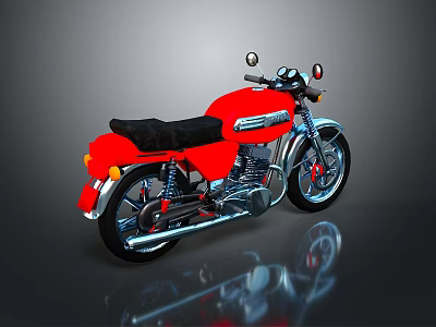 Red Motorcycle with Black Seat and Shiny Chrome Accents on Reflective Dark Background 3d model