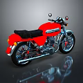 Red Motorcycle with Black Seat and Shiny Chrome Accents on Reflective Dark Background