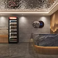 Modern Elevator Hallway Design With Wooden Doors Wall Lamps Green Plants And Gray Floor Tiles