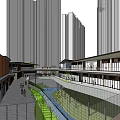 Modern Urban Commercial Street Design Featuring High Rise Buildings And Green Public Spaces