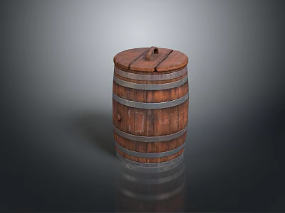 Vintage Style Wooden Barrel Decorative Ornament Set With Metal Hoops Lid And Handle 3d model
