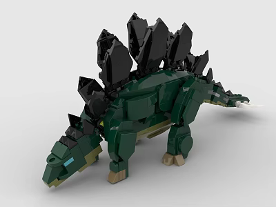 Green Building Blocks Stegosaurus Dinosaur Model With Black Plates And Brown Legs 3d model