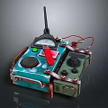 Blue Vintage Handmade Device With Antenna Knobs Red Switch Green Indicator Light And Metal Clasps