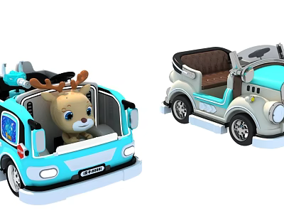 Electric Toy Cars Blue Light Blue With Deer Doll Retro Open Top Comfortable Seats Design 3d model