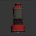 Vintage Red And Brown Decorative Lantern With Glass Shade And Metal Base Furniture Piece