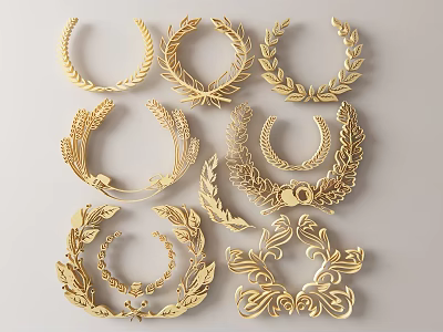 Golden Laurel and Wheat Wreath Wall Decor with Various Shapes and Designs for Interior 3d model