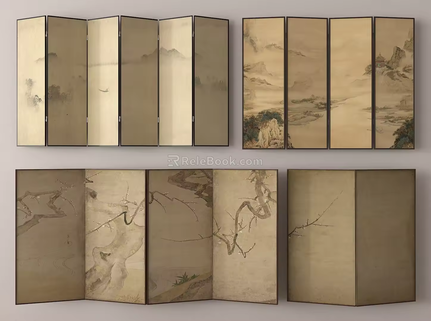 New Chinese Style Silent Screen Partition Folding Screen 3d model