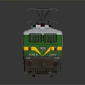Green And White Electric Train With Yellow Stripes And Pantograph On Roof
