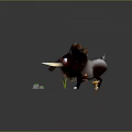 3D Game Movie Character Wild Boar With Long Tusks Brown White Fur On Green Grass