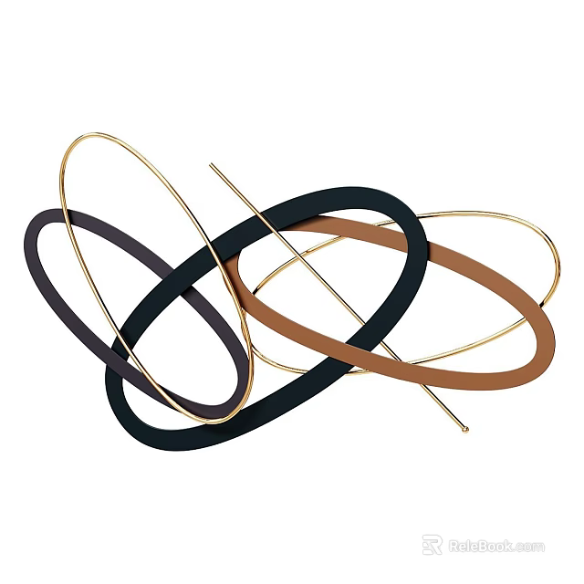Modern Abstract Metal Wall Decor With Intertwined Gold Black Brown Rings 3d model 