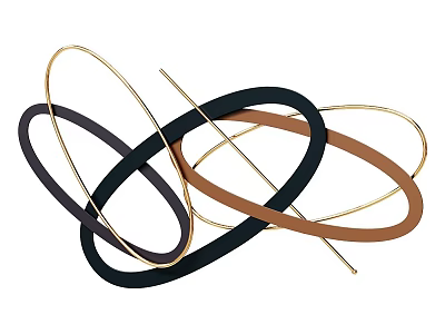Modern Abstract Metal Wall Decor With Intertwined Gold Black Brown Rings 3d model