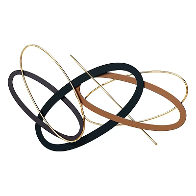 Modern Abstract Metal Wall Decor With Intertwined Gold Black Brown Rings 3d model