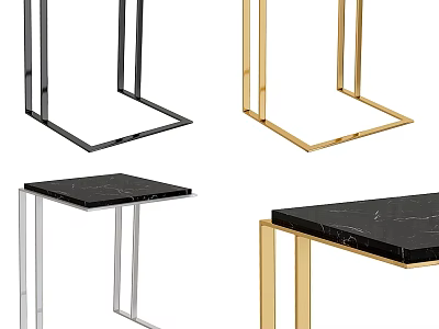 Modern Side Tables With Metal Frames And Black Marble Tops In Gold Silver Black Colors 3d model