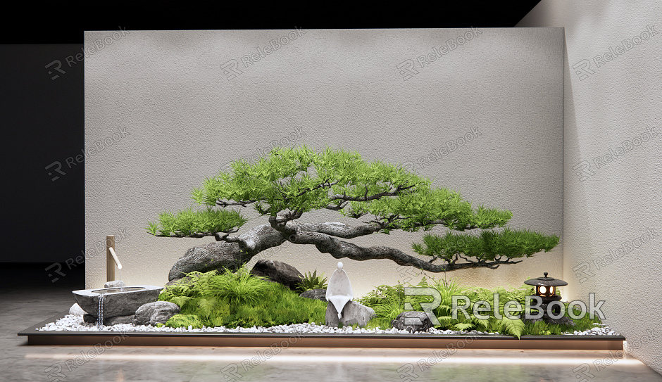 New Chinese style landscape sketch courtyard sketch welcome pine interior landscape sketch landscape stone plant landscape model