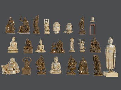Handcrafted Buddha Sculptures And Artistic Figure Carvings With Various Poses And Styles 3d model