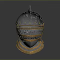 Medieval Knight Armor Helmet With Silver Metallic Finish Golden Accents Face Mask And Neck Guard