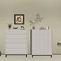 Modern White Entryway Cabinet And Side Cabinet Interior With Vase Decorative Items And Framed Painting