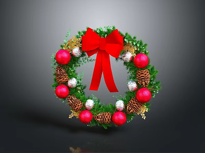 Commercial Christmas Wreath Decorative Equipment Featuring Red Bow Pine Cones And Colorful Ornaments 3d model