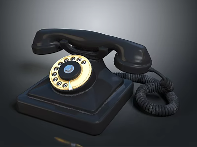 Vintage Black Rotary Dial Telephone Classic Electronic Device With Coiled Cord 3d model