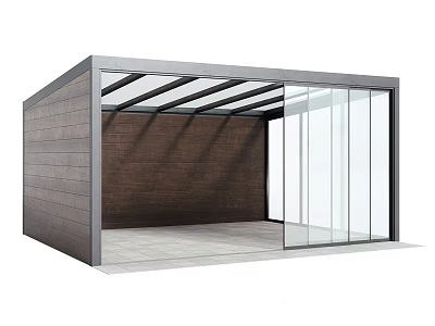 Modern Canopy Structure With Metal Frame Glass Roof And Wooden Wall Panel 3d model
