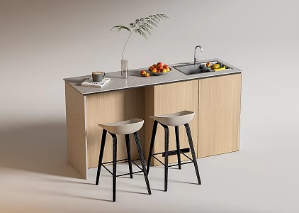 Modern Bar Chair Combination Western Kitchen Bar Counter Central Island Sink Bar Chair 3d model