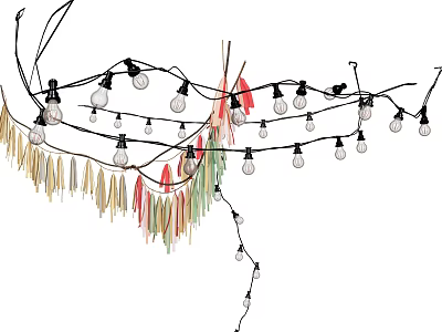 Decorative String Light Chandelier with Colorful Tassels and Glass Bulbs 3d model