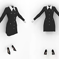 Black Double Breasted Dress with White Collar Cuffs Gold Buttons and Black High Heels