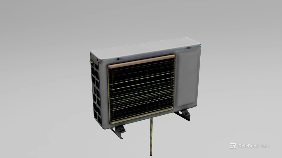 White AC Fan Outdoor Unit with Metal Grille and Stable Support Stand 3d model 