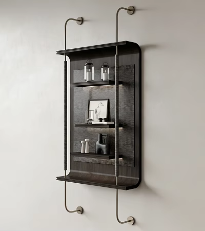 Modern Wall Shelf Mounted On Light Wall with Glass Jars Photo Frame And Decorative Vases 3d model