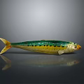 Green And Yellow Aquatic Fish With Black Spots Orange Eyes Yellow Tail On Black Background