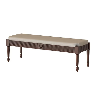Beige Upholstered Sofa Bench With Wooden Legs And Classic Carved Details Design 3d model