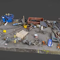 Cluttered Workbench Surface With Various Tools Hoses Boxes Containers And Supplies