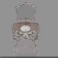 Swing Door Dressing Table With Silver Metal Frame And Marble Top Ornate Design