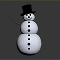 Adorable Snowman With Three Snowball Body Black Top Hat Carrot Nose And Stick Arms