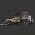 Rusty Vintage Functional Rescue Truck With Crane And Red Wheels