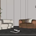 Single Sofa Design With White Fluffy Fabric Brown Upholstered Pillows Gray Carpet And Floor Lamp