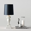 Elegant Table Lamp With Black Lampshade White Marble Base And Decorative Objects 3d model
