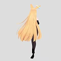 Woman With Bunny Ears And Long Blonde Hair Wearing Black Bodysuit Fishnet Stockings And Gloves